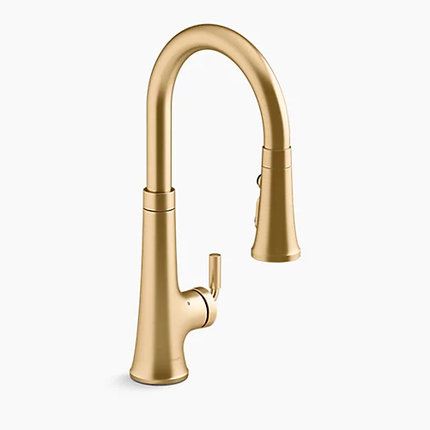 Kohler Tone 17" Modern Touchless Pull Down Single Handle Kitchen Faucet Vibrant Brushed Brass Kohler