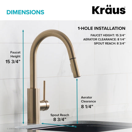 Kraus Oletto 15.75" Single Handle Pull-Down Kitchen Faucet in Brushed Brass Kraus