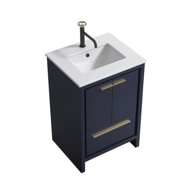 Kube Bath Dolce 24″ Blue Modern Bathroom Vanity With 2 Door and 1 Drawer and White Quartz Countertop Kube Bath