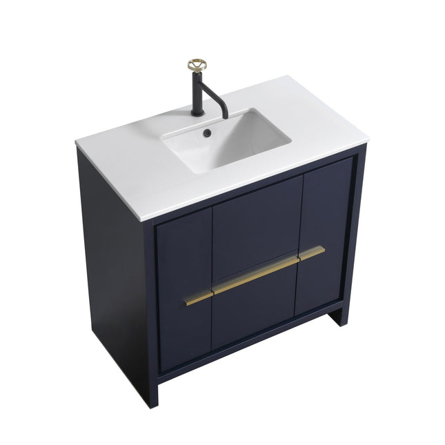 Kube Bath Dolce 36″ Blue Modern Bathroom Vanity With 2 Door and 2 Drawers and Quartz Countertop Kube Bath