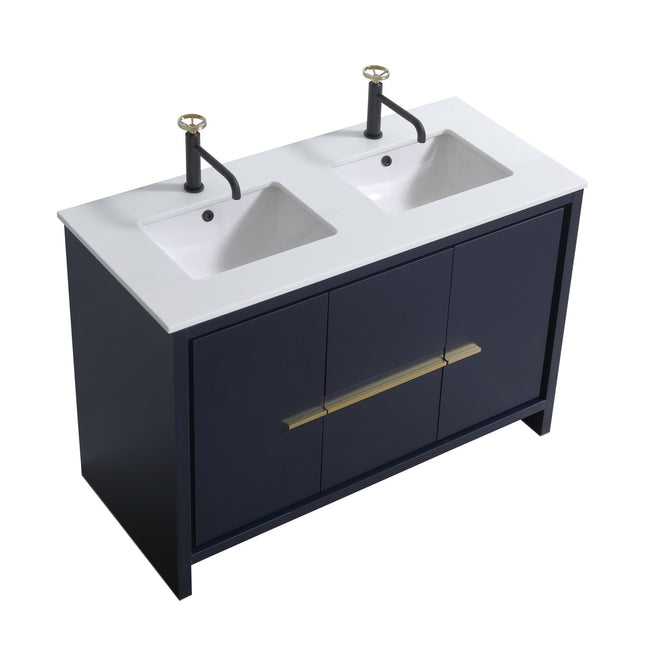 Kube Bath Dolce 48″ Double Sink Blue Modern Bathroom Vanity With 2 Drawers and 2 Doors Quartz Countertop Kube Bath