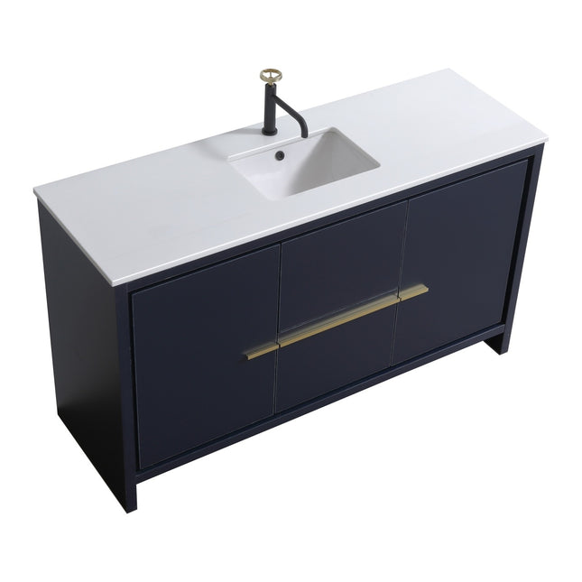 Kube Bath Dolce 60″ Blue Modern Single Sink Bathroom Vanity With 2 Doors and 2 Drawers White Quartz Countertop Kube Bath