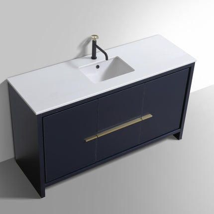 Kube Bath Dolce 60″ Blue Modern Single Sink Bathroom Vanity With 2 Doors and 2 Drawers White Quartz Countertop Kube Bath