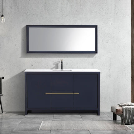 Kube Bath Dolce 60″ Blue Modern Single Sink Bathroom Vanity With 2 Doors and 2 Drawers White Quartz Countertop Kube Bath