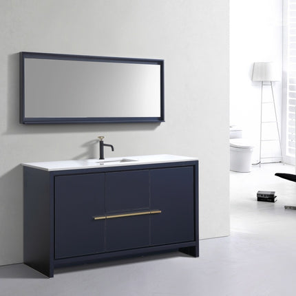 Kube Bath Dolce 60″ Blue Modern Single Sink Bathroom Vanity With 2 Doors and 2 Drawers White Quartz Countertop Kube Bath