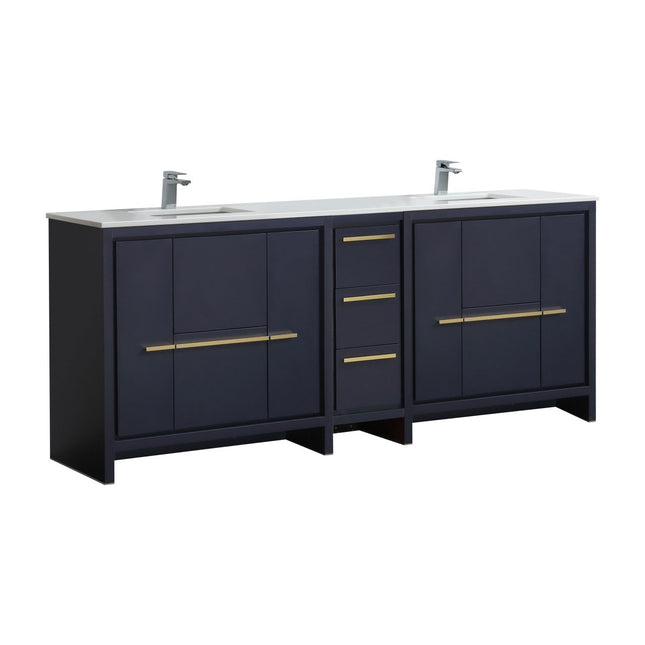 Kube Bath Dolce 84″ Modern Double Sink Bathroom Vanity With Quartz Countertop Blue Kube Bath