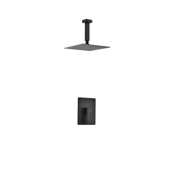 Kube Bath Aqua Piazza Black Shower Set With 8" Ceiling Mount Square Rain Shower Kube Bath