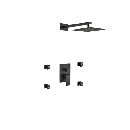 Kube Bath Aqua Piazza Black Shower Set With 8" Square Rain Shower and 4 Body Jets Kube Bath