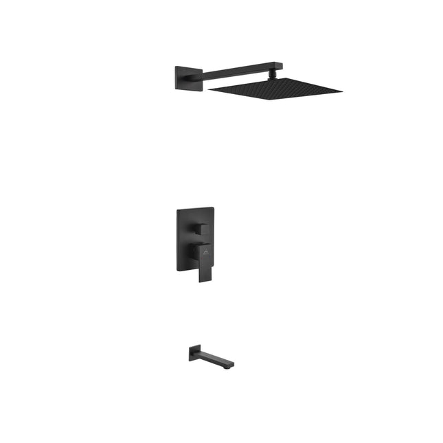 Kube Bath Aqua Piazza Black Shower Set With 12" Square Rain Shower and Tub Filler Kube Bath