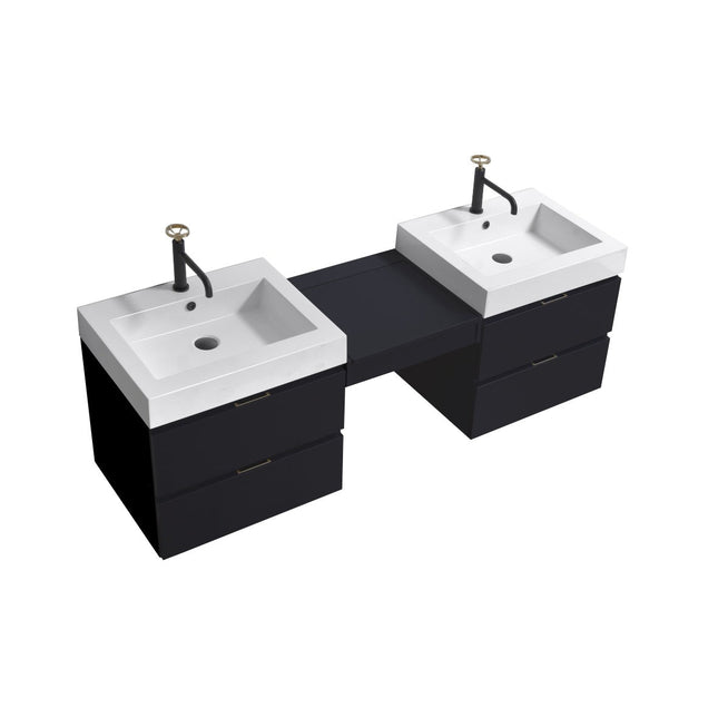 Kube Bath Bliss 68″ Wall Mount Double Sink Modern Bathroom Vanity - Black Kube Bath