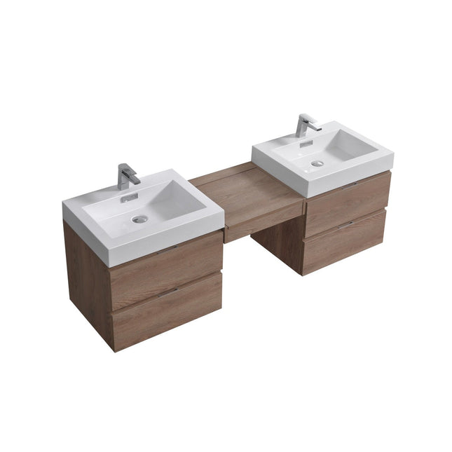 Kube Bath Bliss 68″ Wall Mount Double Sink Modern Bathroom Vanity - Butternut Kube Bath