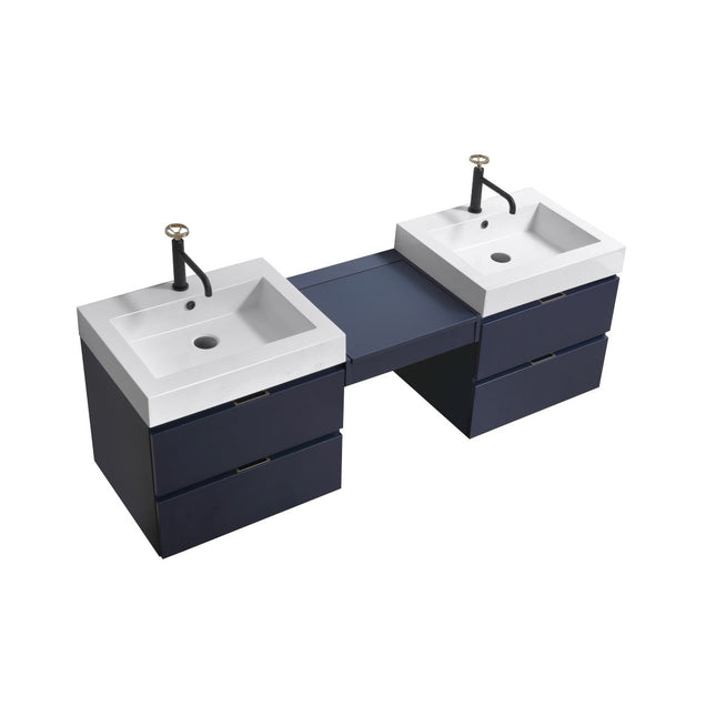 Kube Bath Bliss 68″ Wall Mount Double Sink Modern Bathroom Vanity - Blue Kube Bath