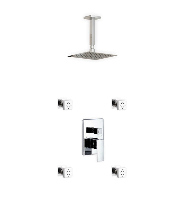 Kube Bath Aqua Piazza Shower Set With 8" Ceiling Mount Square Rain Shower and 4 Body Jets Chrome Kube Bath