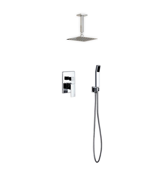 Kube Bath Aqua Piazza Shower Set With 8" Ceiling Mount Square Rain Shower and Handheld Chrome Kube Bath