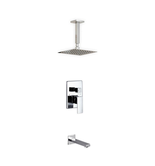 Kube Bath Aqua Piazza Shower Set With 8" Ceiling Mount Square Rain Shower and Tub Filler Chrome Kube Bath