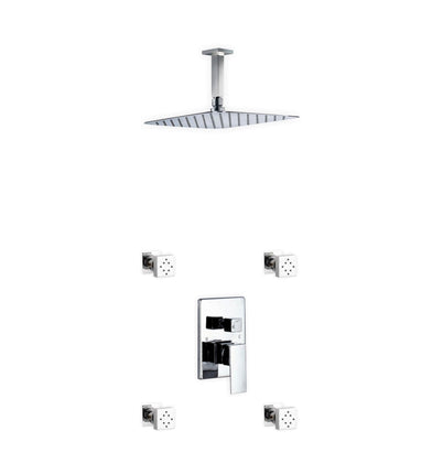 Kube Bath Aqua Piazza Shower Set With 12" Ceiling Mount Square Rain Shower and 4 Body Jets Chrome Kube Bath