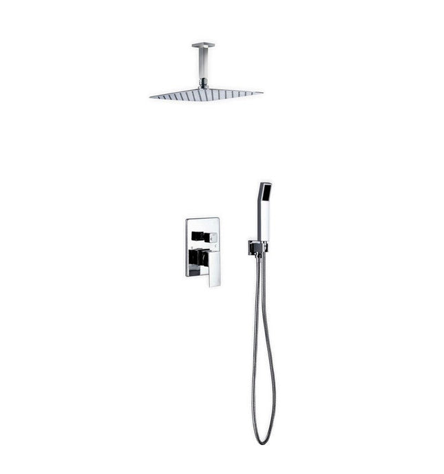 Kube Bath Aqua Piazza Shower Set With 12" Ceiling Mount Square Rain Shower and Handheld Chrome Kube Bath