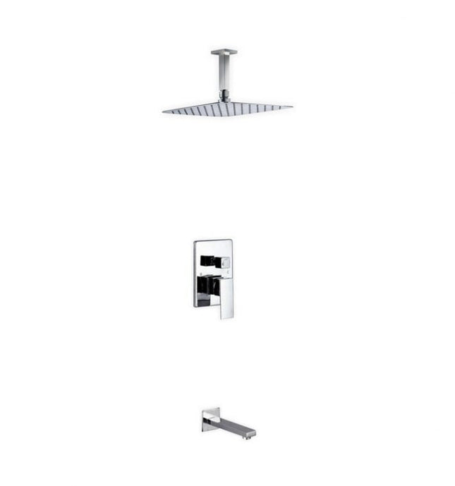 Kube Bath Aqua Piazza Shower Set W/ 12″ Ceiling Mount Square Rain Shower and Tub Filler Chrome Kube Bath