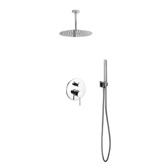 Kube Bath Aqua Rondo Shower Set With Ceiling Mount 12" Rain Shower and Handheld Chrome Kube Bath