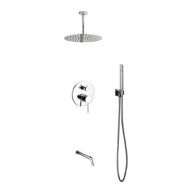 Kube Bath Aqua Rondo Shower Set With Ceiling Mount 12" Rain Shower, Handheld and Tub Filler Chrome Kube Bath