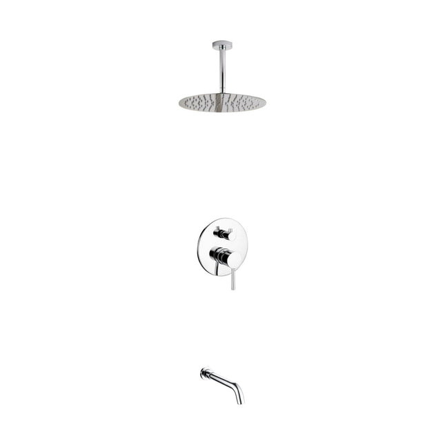 Kube Bath Aqua Rondo Shower Set With Ceiling Mount 12" Rain Shower and Tub Filler Chrome Kube Bath