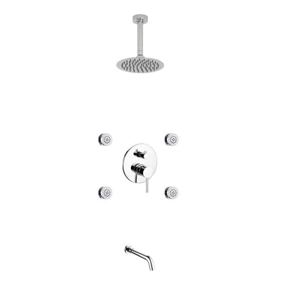 Kube Bath Aqua Rondo Chrome Brass Shower Set With 8" Round Rain Shower, 4 Body Jets and Tubfiller Kube Bath