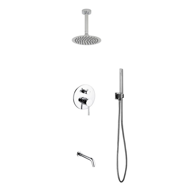 Kube Bath Aqua Rondo Shower Set With Ceiling Mount 8" Rain Shower, Handheld and Tub Filler Chrome Kube Bath