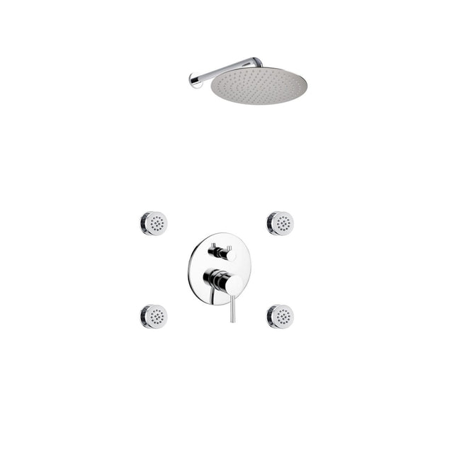 Kube Bath Aqua Rondo Chrome Brass Shower Set With 12" Round Rain Shower and 4 Body Jets Kube Bath