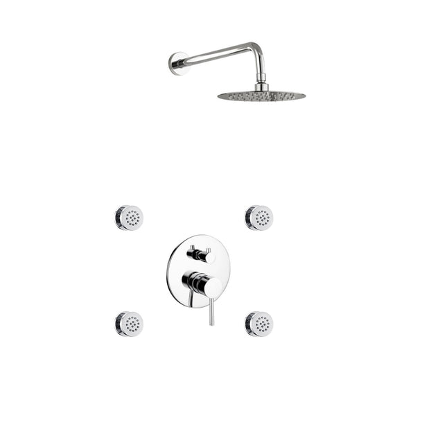 Kube Bath Aqua Rondo Chrome Brass Shower Set With 8" Round Rain Shower and 4 Body Jets Kube Bath