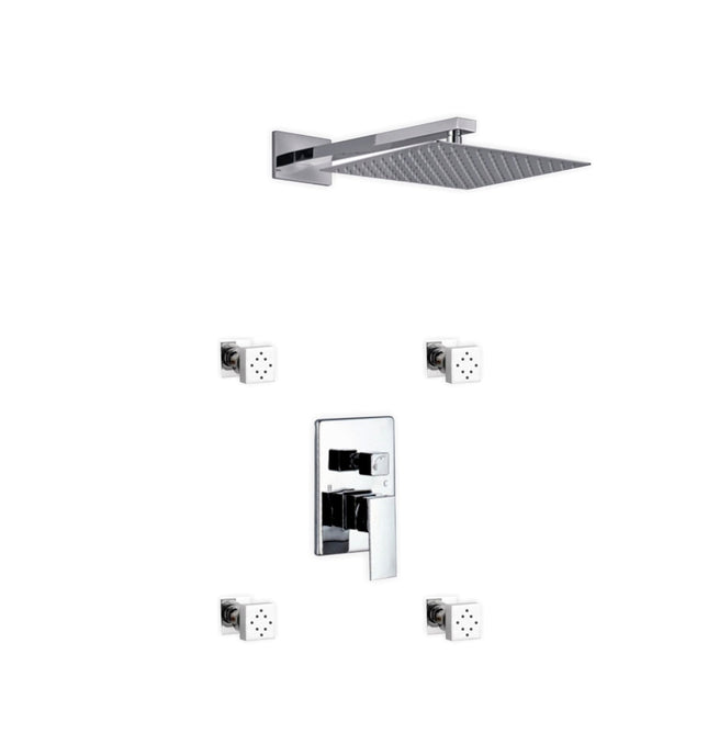 Kube Bath Aqua Piazza Shower Set With 12" Square Rain Shower and 4 Body Jets Chrome Kube Bath