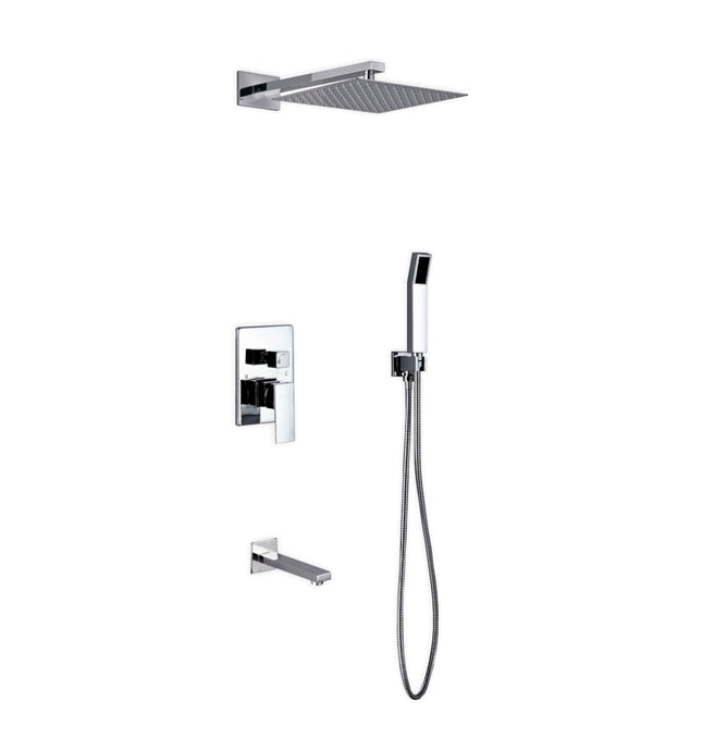 Kube Bath Aqua Piazza Shower Set With 12" Square Rain Shower, Handheld and Tub Filler Chrome Kube Bath