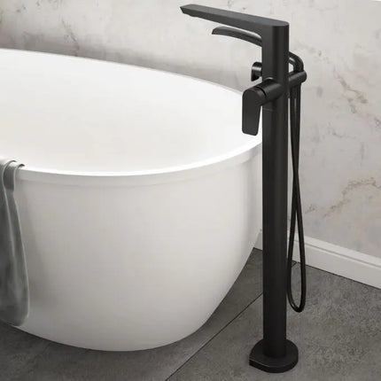 Kalia MOROKA 36.5" Floor Mount Tub Filler Bathtub Faucet With Hand Shower Without Rough in- Black Kalia