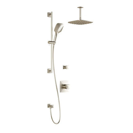 Kalia UMANI T2 PLUS (Valves Not Included) AQUATONIK T/P Shower Kit System with Vertical Ceiling Arm and 9" Square Rain Shower Head- Brushed Nickel PVD Kalia