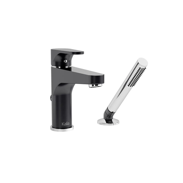 Kalia KONTOUR 7.87" 2-Piece Deckmount Tub Filler with Hand Shower- Chrome/Black Kalia