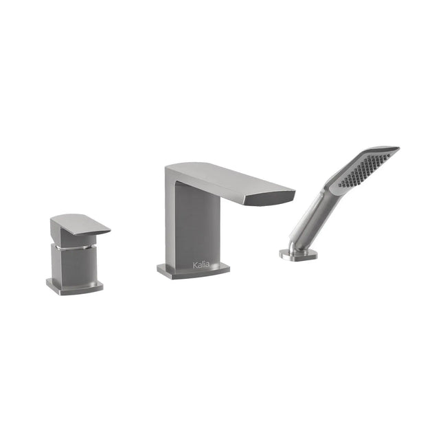 Kalia GRAFIK 3-Piece Deckmount Tub Filler with Hand Shower- Pure Nickel PVD Kalia