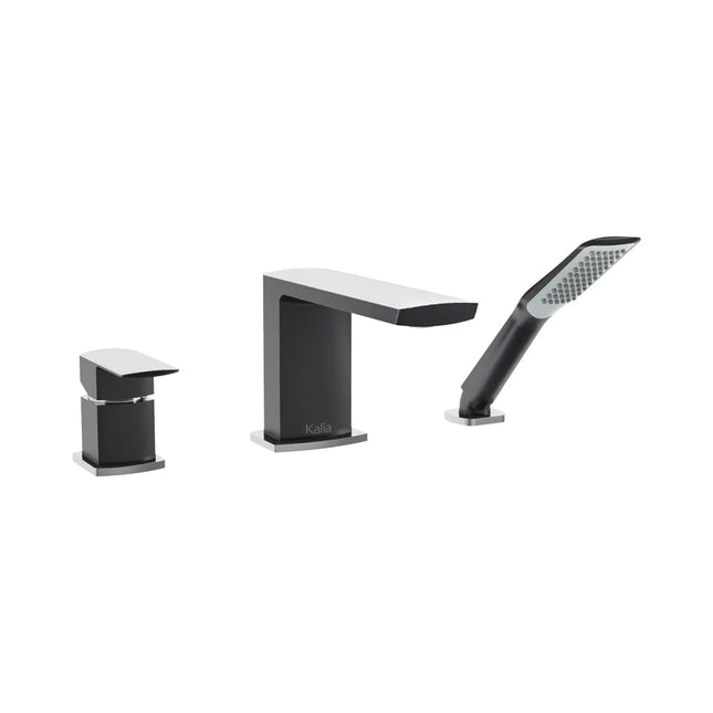 Kalia GRAFIK 3-Piece Deckmount Tub Filler with Hand Shower- Chrome/Black Kalia