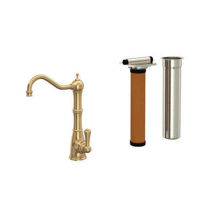 Perrin & Rowe Edwardian Column Spout Filter Faucet - Satin English Gold With Metal Lever Handle  U.KIT1621L-SEG-2 Perrin & Rowe