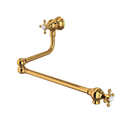 Perrin & Rowe Traditional Wall Mount Swing Arm Pot Filler - English Gold With Cross Handle U.4798X-EG-2 Perrin & Rowe