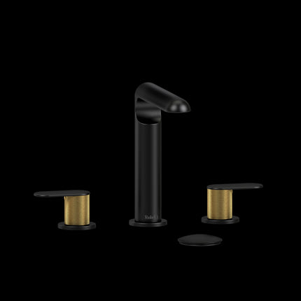 Riobel Ciclo Collection 8" Lavatory Widespread Bathroom Faucet With With Knurled Lever Handles - Black/Brushed Gold Riobel