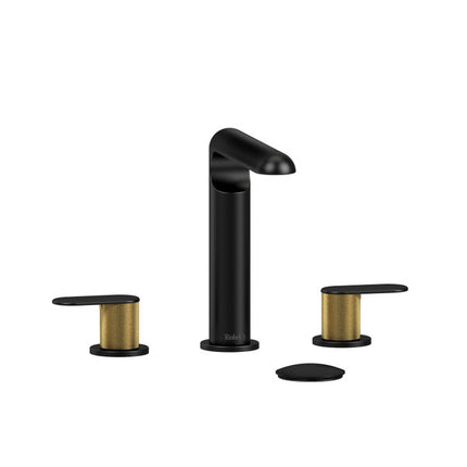 Riobel Ciclo Collection 8" Lavatory Widespread Bathroom Faucet With With Knurled Lever Handles - Black/Brushed Gold Riobel