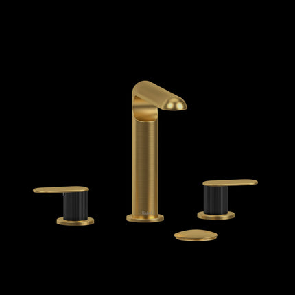 Riobel Ciclo Collection 8" Lavatory Widespread Bathroom Faucet With Lined Lever Handles - Brushed Gold/Black Riobel