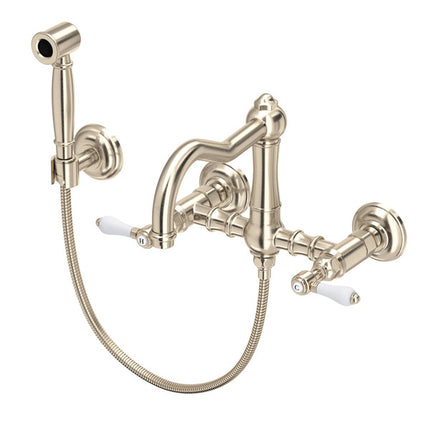 Rohl Acqui Wall-mount Bridge Kitchen Faucet With Sidespray And Column Spout A1456LPWSSTN-2 ROHL