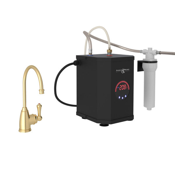 Perrin & Rowe Georgian Era C-Spout Hot Water Faucet Tank And Filter Kit - Satin English Gold With Metal Lever Handle  U.KIT1307LS-SEG-2 Perrin & Rowe