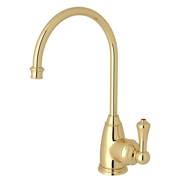 Perrin & Rowe Georgian Era C-Spout Hot Water Faucet - Unlacquered Brass With Metal Lever Handle  U.1307LS-ULB-2 Perrin & Rowe