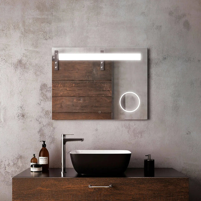 Kalia EMBLEM Rect. LED Lighting Mirror 32" x 24" With Frosted Horizontal Strip and 3X Magnifying Mirror and 2-Tones Touch Switch Kalia