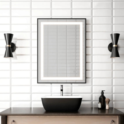 Kalia EFFECT 24" x 32"  LED Illuminated Rectangular Mirror with Frosted Strip, Black Frame and Touch-Switch for Color Temperature Control Kalia