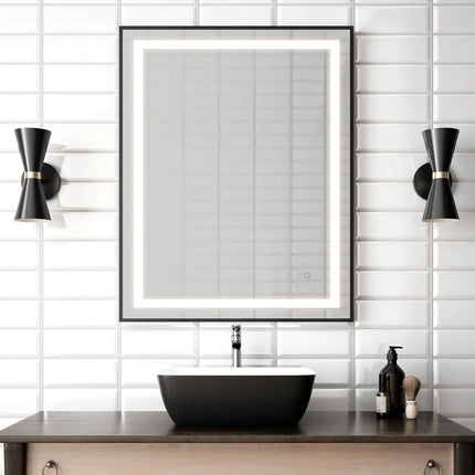 Kalia EFFECT 30" x 38" LED Illuminated Rectangular Mirror with Frosted Strip, Black Frame and Touch-Switch for Color Temperature Control Kalia