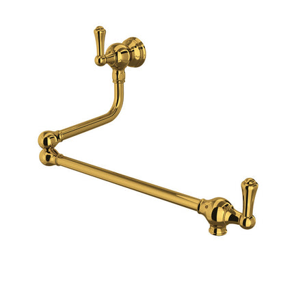 Perrin & Rowe Traditional Wall Mount Swing Arm Pot Filler - Unlacquered Brass With Metal Lever Handle U.4799LS-ULB-2 Perrin & Rowe