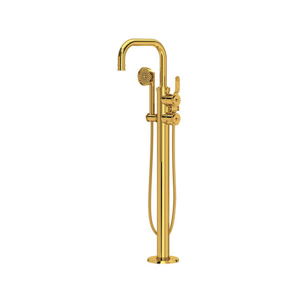 Perrin & Rowe Armstrong Single Hole Floor Mount Tub Filler Trim With U-Spout - Unlacquered Brass  U.TAR05F1HTULB Perrin & Rowe