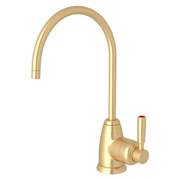 Perrin & Rowe Holborn C-Spout Hot Water Faucet - Satin English Gold With Metal Lever Handle  U.1347LS-SEG-2 Perrin & Rowe